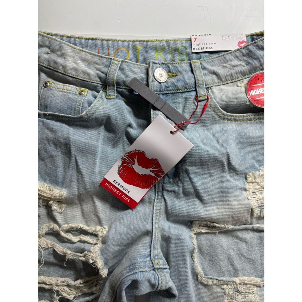 Hot Kiss Light Blue Distressed Bermuda Shorts - Picture 3 of 4